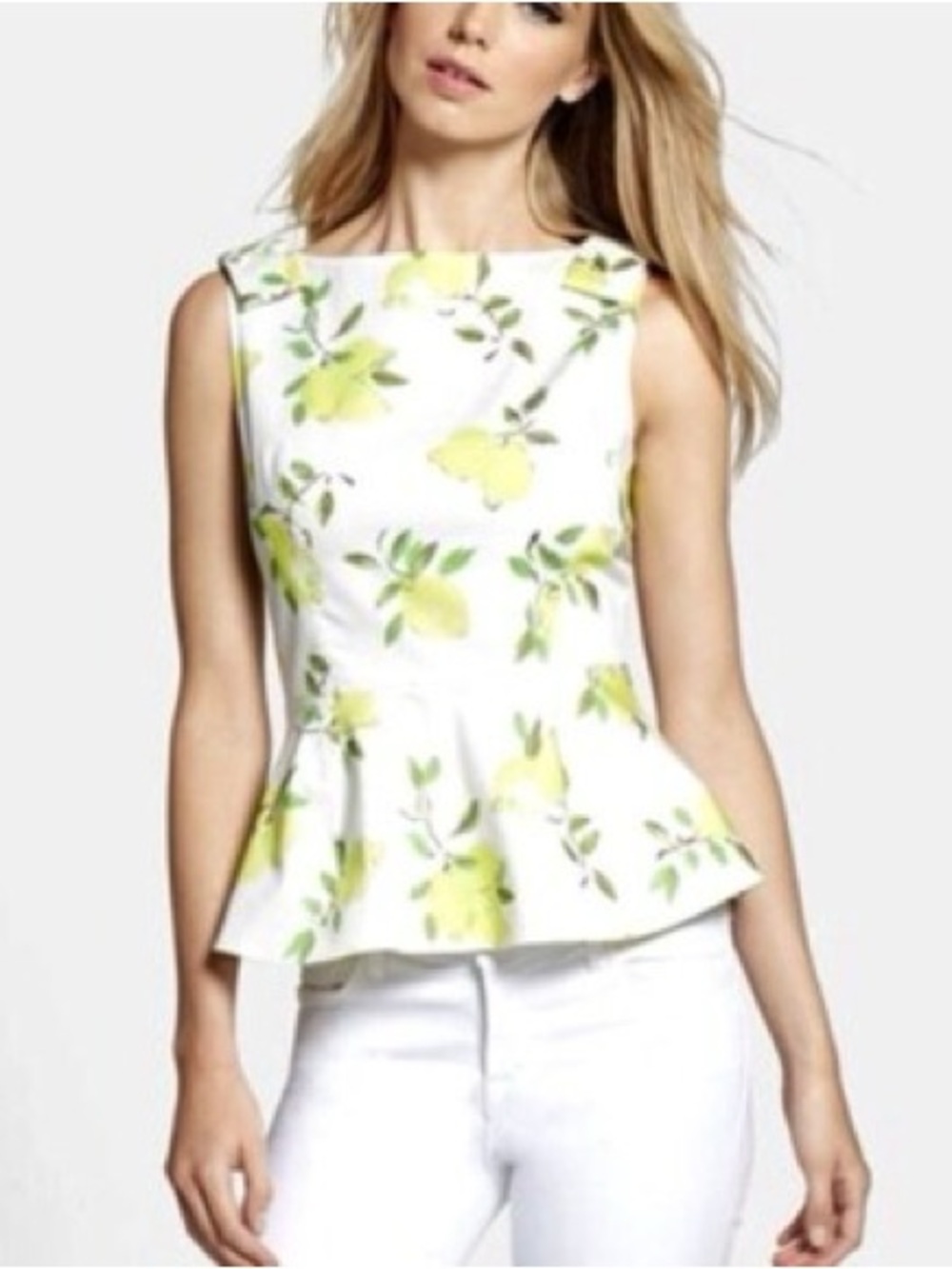 Kate Spade Thalia Lemon Print Bow Strap Top Peplum Blouse Tank Cottagecore Chic